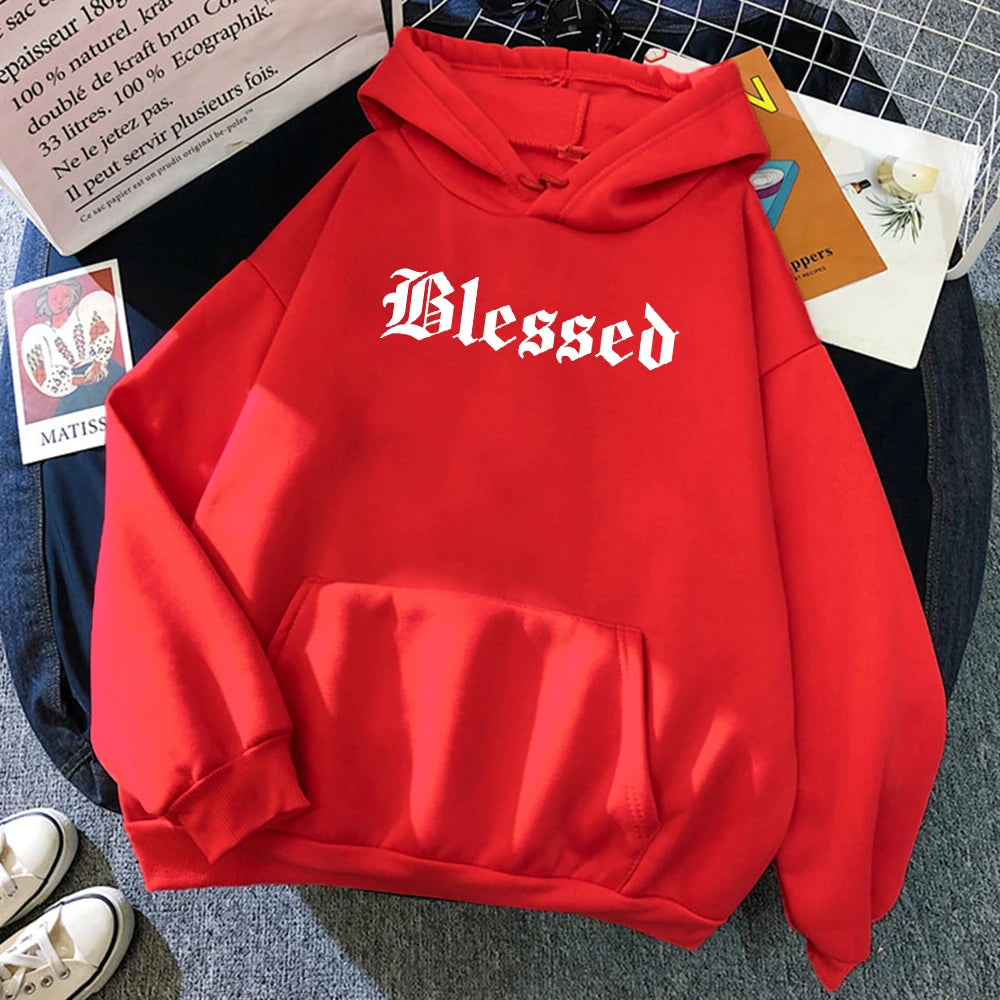Blessed Printed Hoodies Women Street Style Hoody Autumn Loose Fleece Clothing Comfortable Pullover Sweatshirt