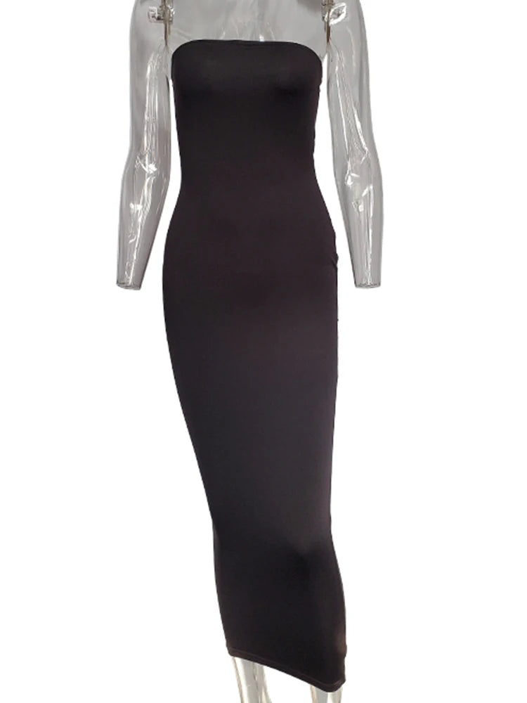 Women's Dress Solid Color Sexy Sleeveless Chest Wrapped Long Beach Dress