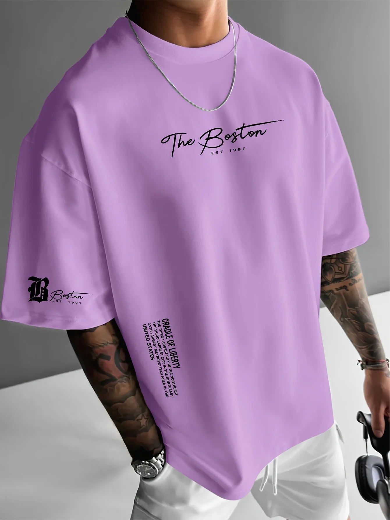 Men's cotton fashionable casual loose printed round neck short sleeved T-shirt top