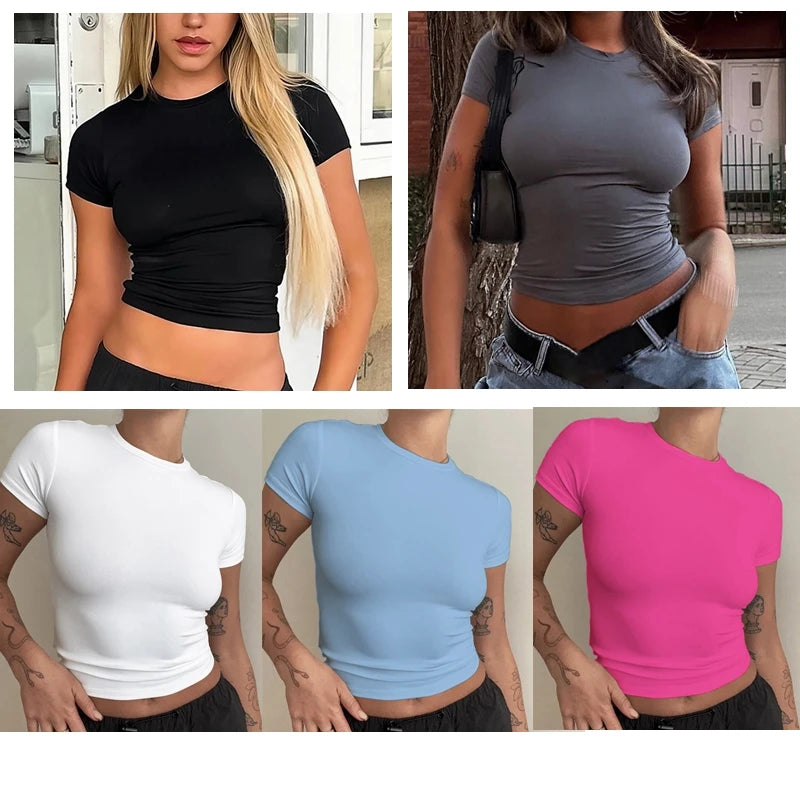 Woman Clothing Short Sleeve T-shirt Slim Fit Tops Female O-Neck Tee Shirt Street Wear