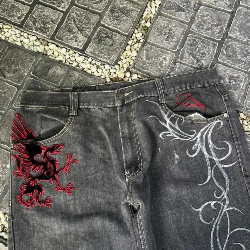 Streetwear Y2K Gothic Denim Jeans Wide Leg Oversized Jeans Mens