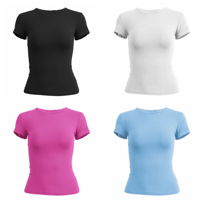 Woman Clothing Short Sleeve T-shirt Slim Fit Tops Female O-Neck Tee Shirt Street Wear