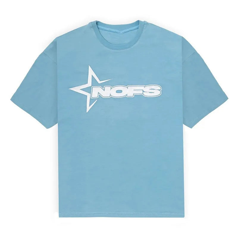 Y2K T-shirt ShortStreet Fashion Print Round Neck Short Sleeve Top Casual Loose Drawstring Shorts Men Clothing Top