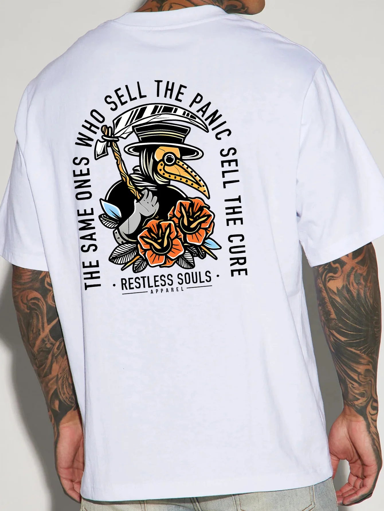 Men's Fashionable Casual Loose Large Back Pattern Printed Round Neck Short Sleeve T-shirt Top