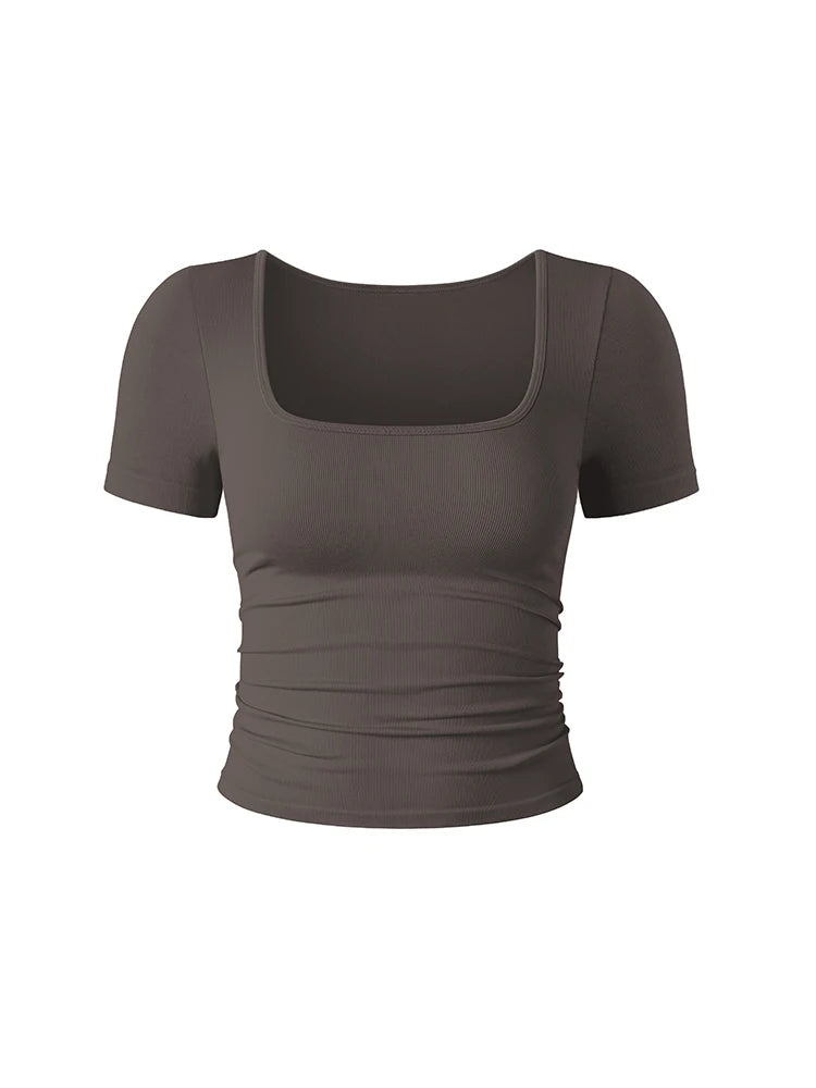 Summer Slim Sexy Women Sports Running Fitness Crop Tops Women's Classic Fashion Shorts Sleeves Crew Neck T-Shirt