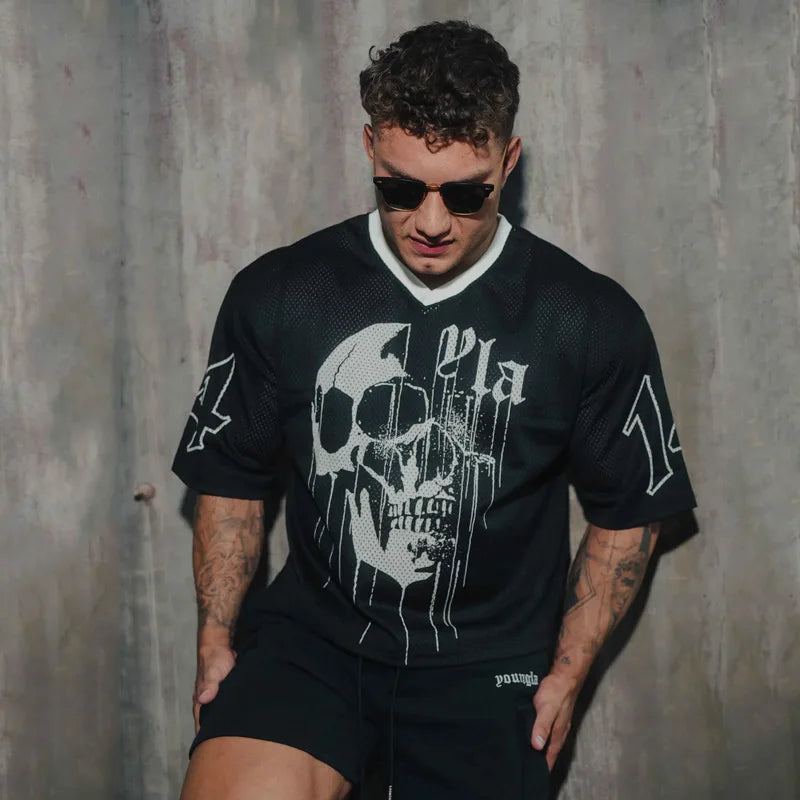 YA Trendy Brand Super Large T-shirt Men Sports Fitness Quick Breathable Large Mesh Printed Short Sleeve Top