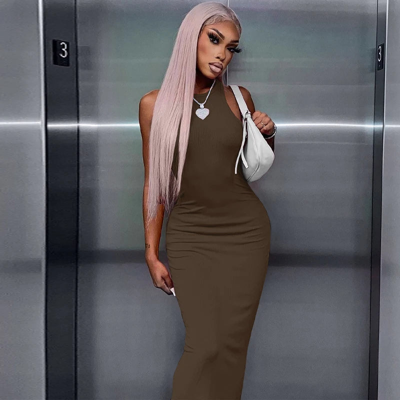 Ribbed Sexy Y2K Clothes Sleeveless Dresses For Women Party Streetwear Elegant Outfits