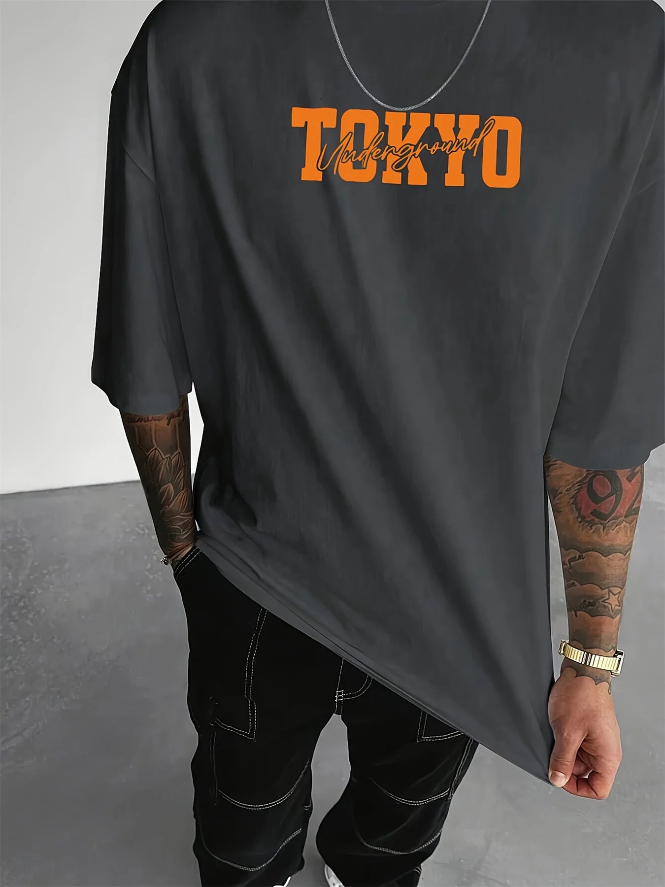 Men's 100% Cotton Fashionable Casual Loose Large Size Japanese Tokyo Pattern Printed Round Neck Short Sleeve T-shirt Top
