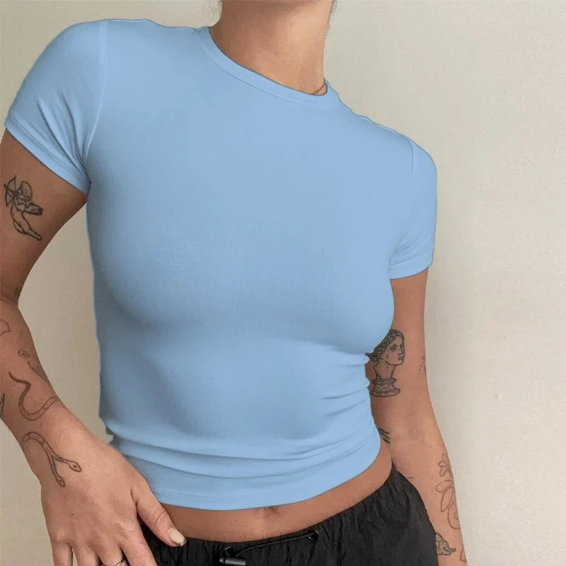 Woman Clothing Short Sleeve T-shirt Slim Fit Tops Female O-Neck Tee Shirt Street Wear