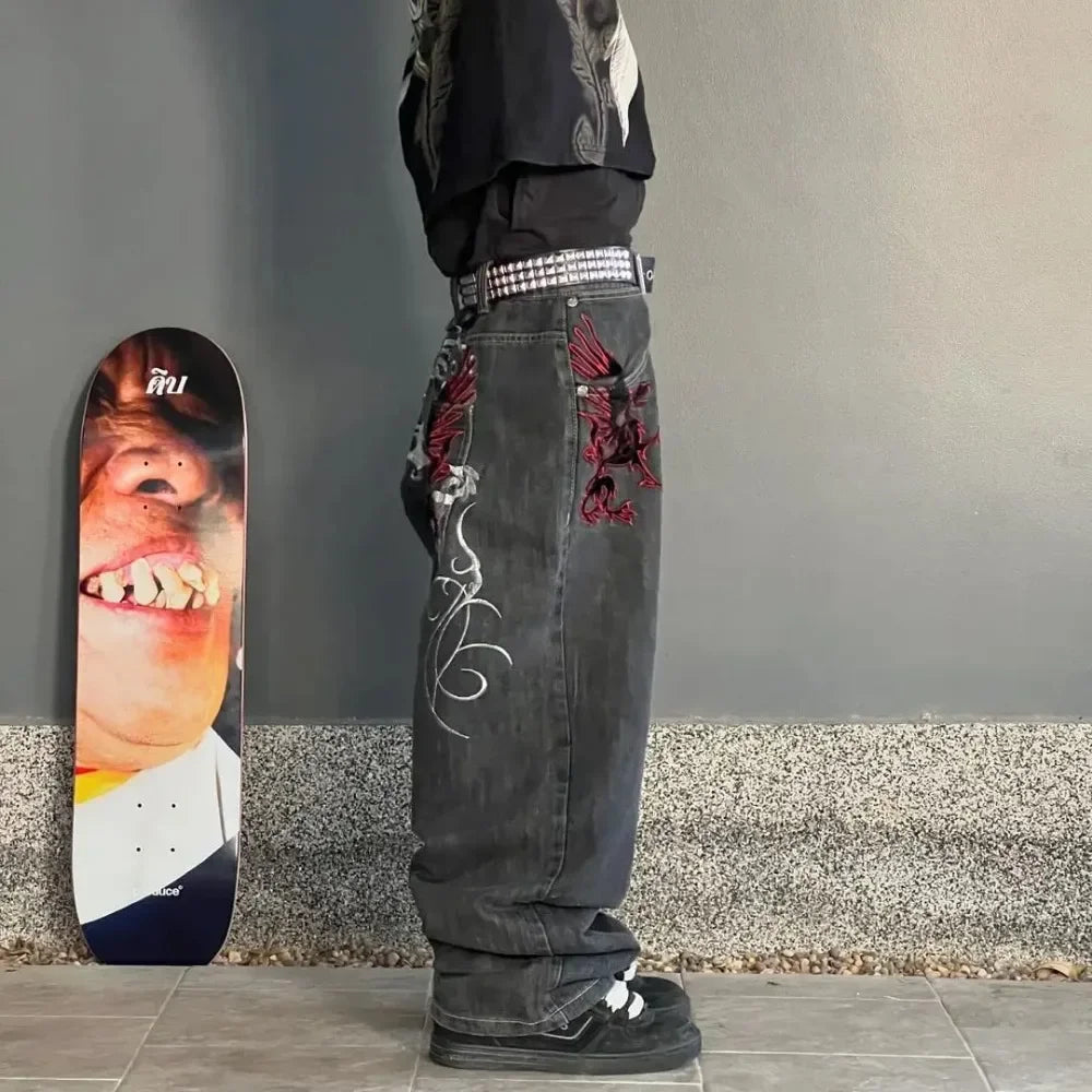 Streetwear Y2K Gothic Denim Jeans Wide Leg Oversized Jeans Mens