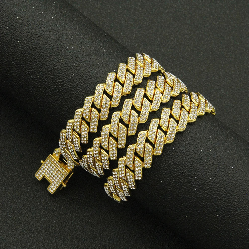 Cuban Link Iced Out Necklace 14MM width Rhinestones Chain CZ Cuban Chain Necklace