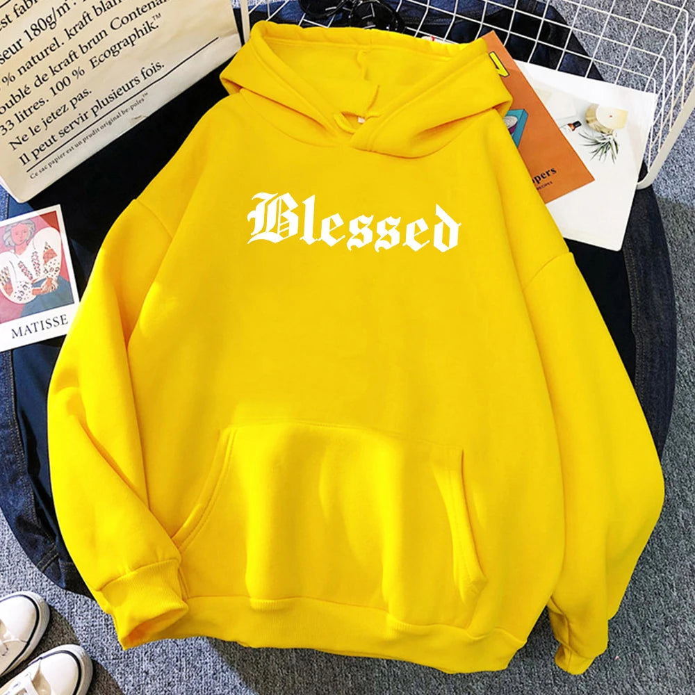 Blessed Printed Hoodies Women Street Style Hoody Autumn Loose Fleece Clothing Comfortable Pullover Sweatshirt