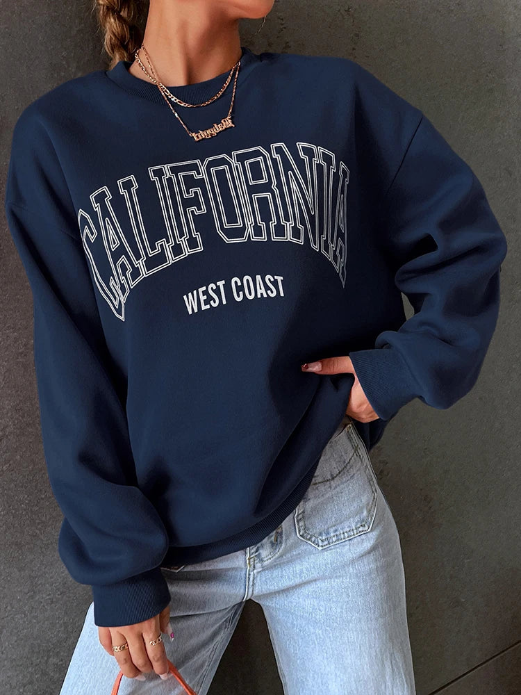 Woman Sweatshirts California West Coast Print Female hoodie Long Sleeves O-neck Pullovers Sporty and Rich Clothing