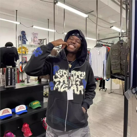 Harajuku Jacket Letter Print Coat Men Women Jackets Pink Zip Hooded Sweatshirt Fashion Long-sleeved Zipper Tops Casual Hoodies