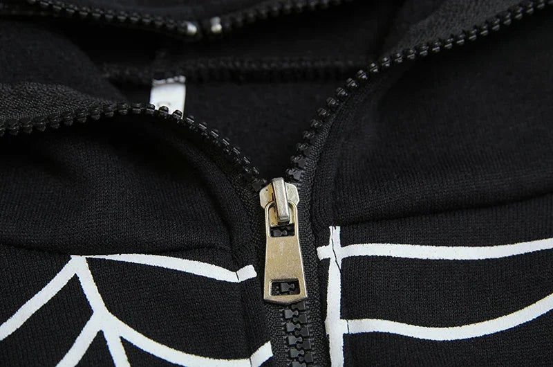 Cross Border Spider Web Zipper Sweater Women's Casual Trendy Hoodie