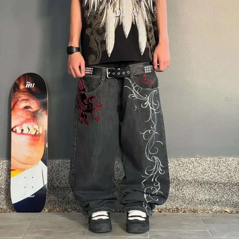 Streetwear Y2K Gothic Denim Jeans Wide Leg Oversized Jeans Mens
