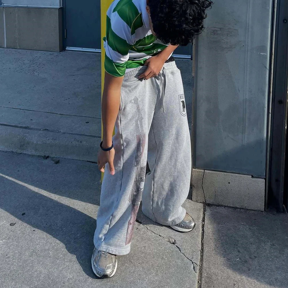 Y2K High-Waisted Printed Embroidered Street GuaLeg Double Waist Design Fashionablerd Pants Spring Summer Casual Straight