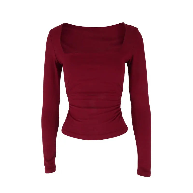 Women Sexy Low Chest Solid Elegant T-shirt Streetwear Fashion Long Sleeves Casual Slim Versatile Female Tees