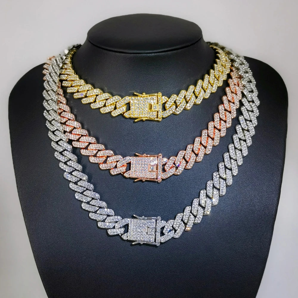 Cuban Link Iced Out Necklace 14MM width Rhinestones Chain CZ Cuban Chain Necklace