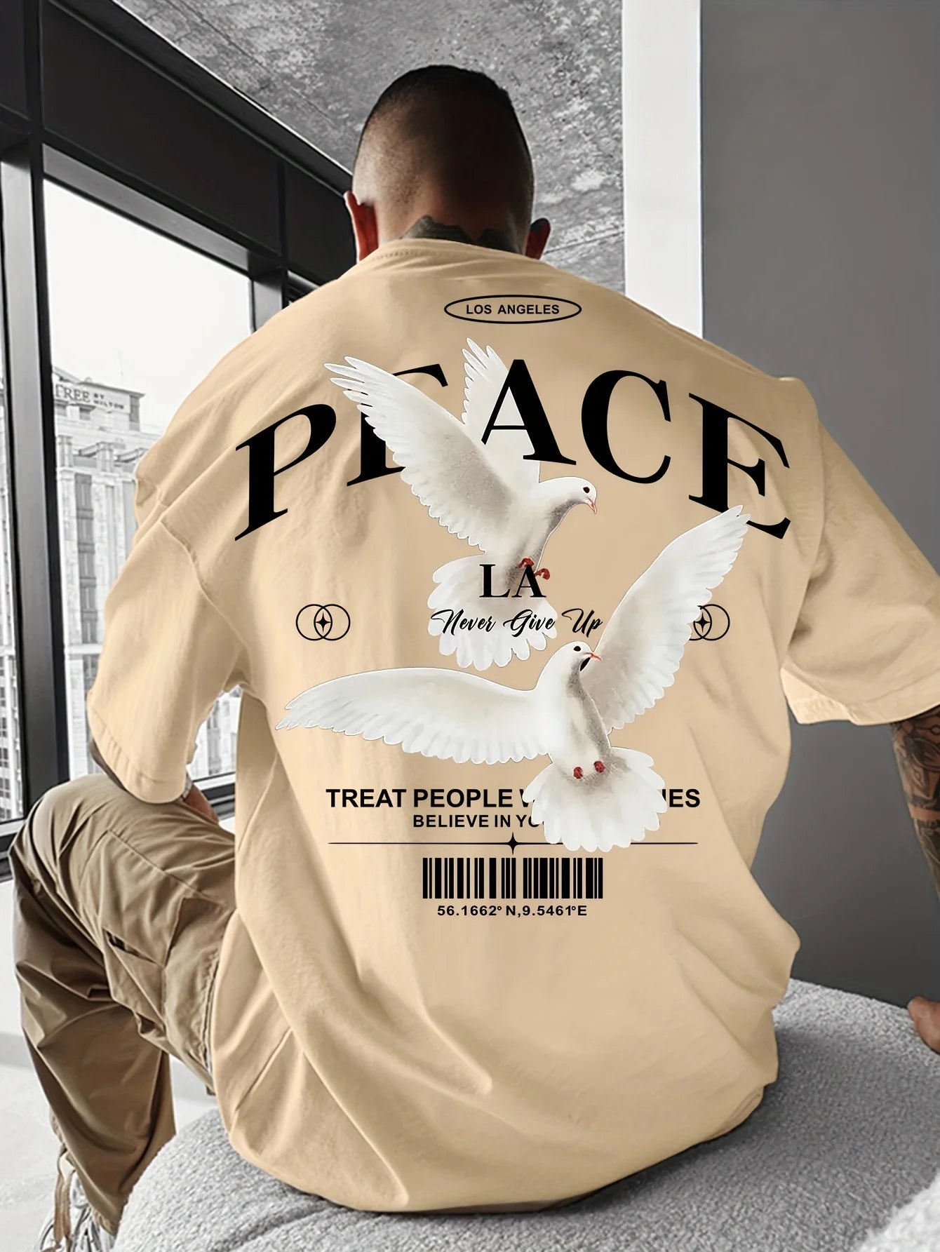 Men's  100% pure cotton fashionable casual loose and flat pattern printed sports round neck short sleeved T-shirt top
