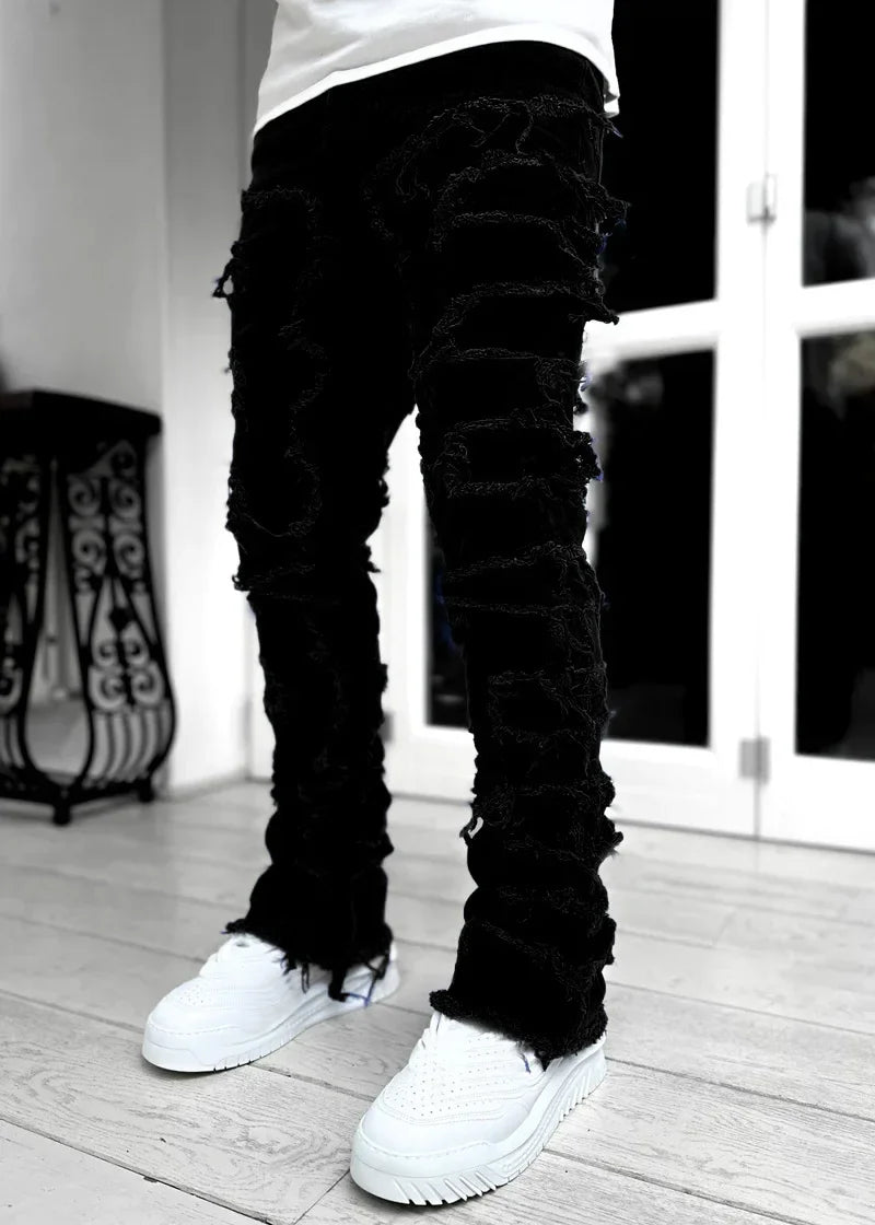 Men's Stacked Jeans Ripped Slim Fit Pht Denim Jeans