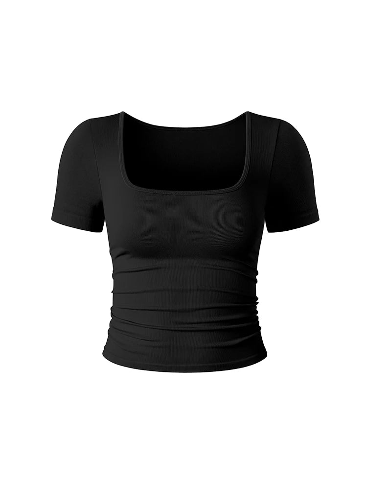 Summer Slim Sexy Women Sports Running Fitness Crop Tops Women's Classic Fashion Shorts Sleeves Crew Neck T-Shirt
