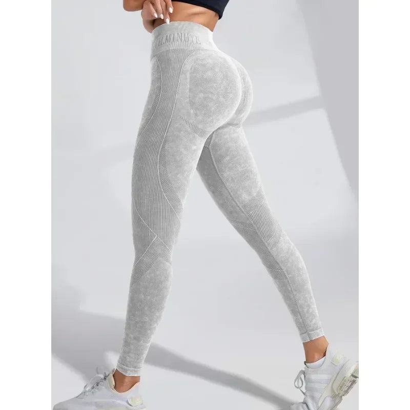 Women Seamless Gym High Waist Yoga Pants Lifting Outdoor Sports Tight Waist Letter Sand Washed Pants Exercise Yoga Leggings
