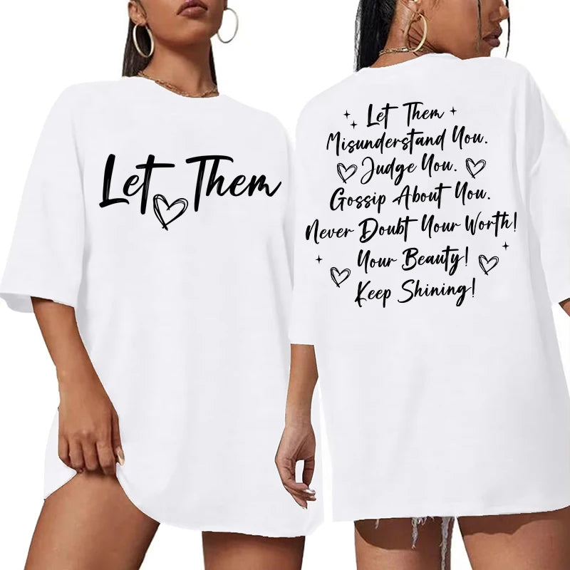 Let Them Misunderstand You Letter Print T-shirts for Women Short Sleeves Crew Neck Graphic T-shirt Oversized T Shirt