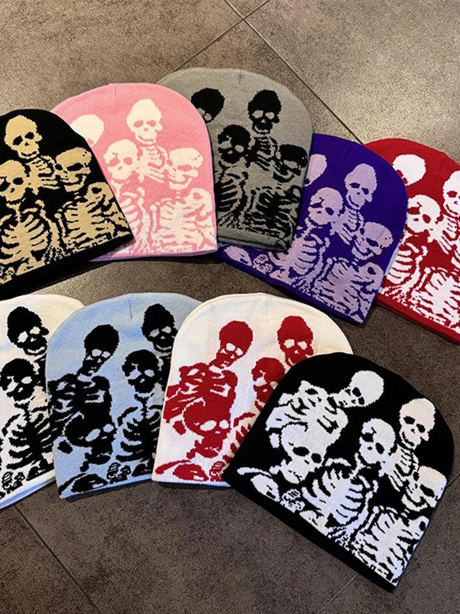 Skull Skeleton Beanie, Halloween Cap, Stretchy Skull Cap Casual Streetwear