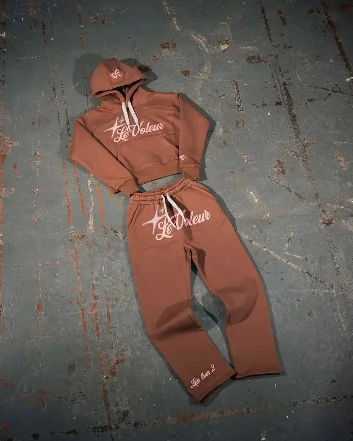 Neutral Street Hoodies and Jogging Sets, High Street Soft Sweatshirts and Pants Shorts Stylish Powder Blue and Brown Casual Wear