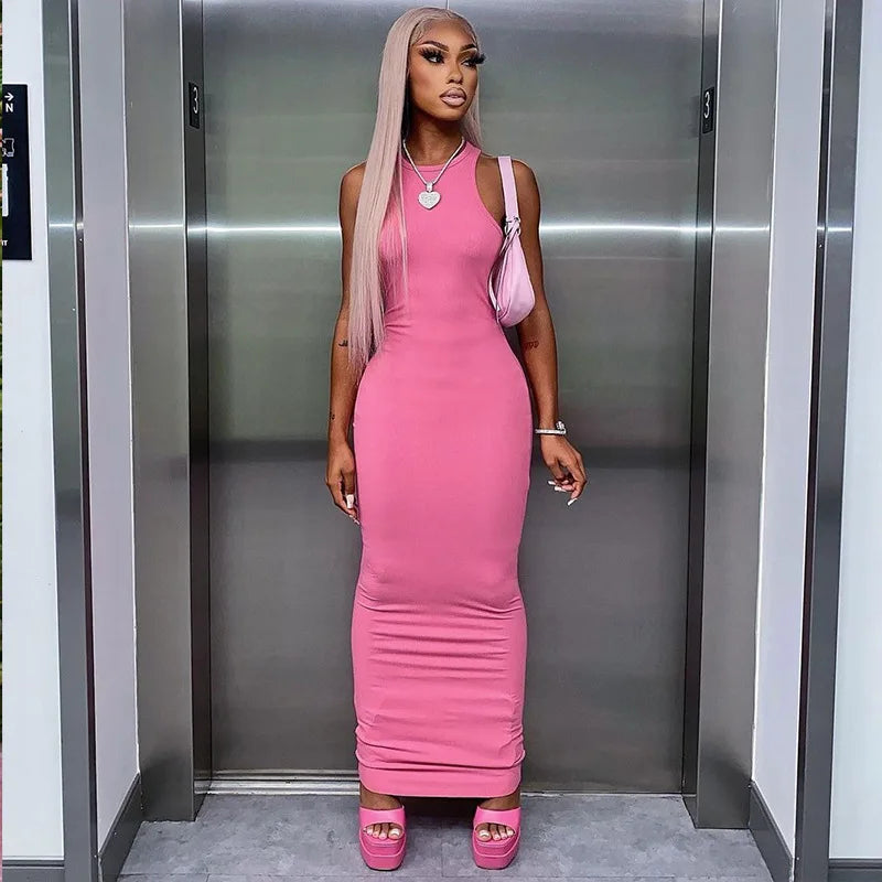 Ribbed Sexy Y2K Clothes Sleeveless Dresses For Women Party Streetwear Elegant Outfits