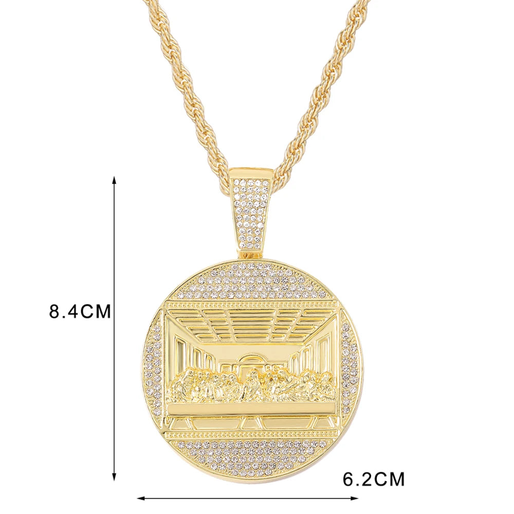 New Last Supper Pendant Cuban Chain Necklace With 14mm Iced Out Chain Fashion  Men Charm Pendant Necklaces Jewelry