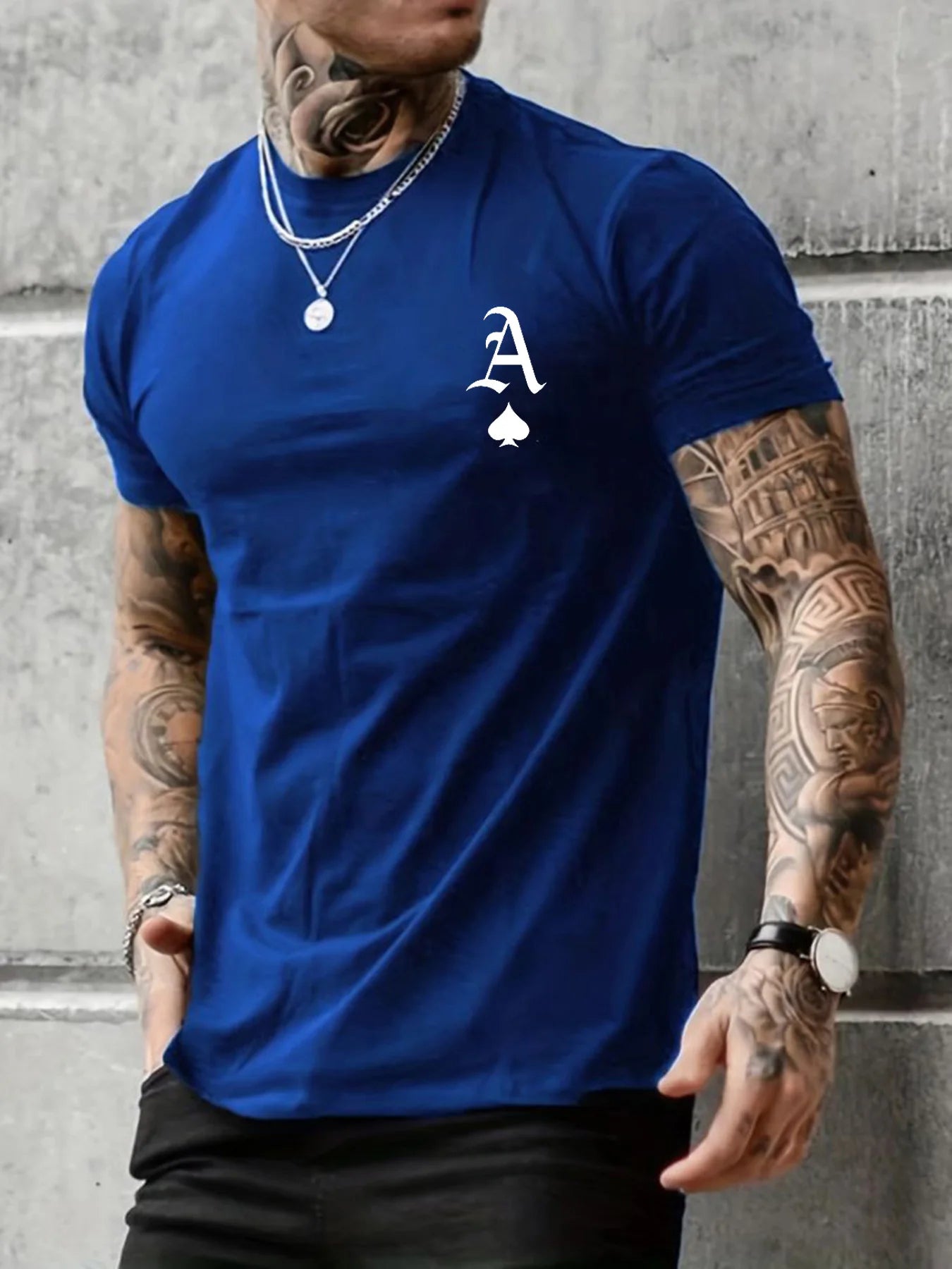 men's 100% cotton casual fit large A letter print round neck short sleeved T-shirt top