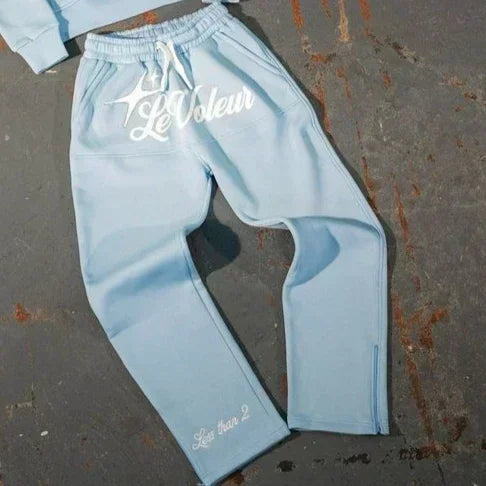 Neutral Street Hoodies and Jogging Sets, High Street Soft Sweatshirts and Pants Shorts Stylish Powder Blue and Brown Casual Wear