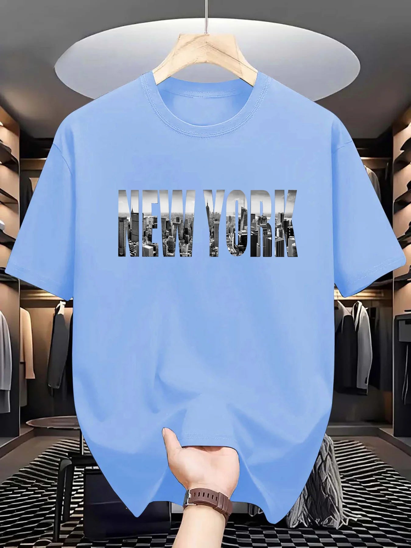 men's 100% pure cotton casual loose plus size New York City printed  comfortable round neck short sleeved T-shirt