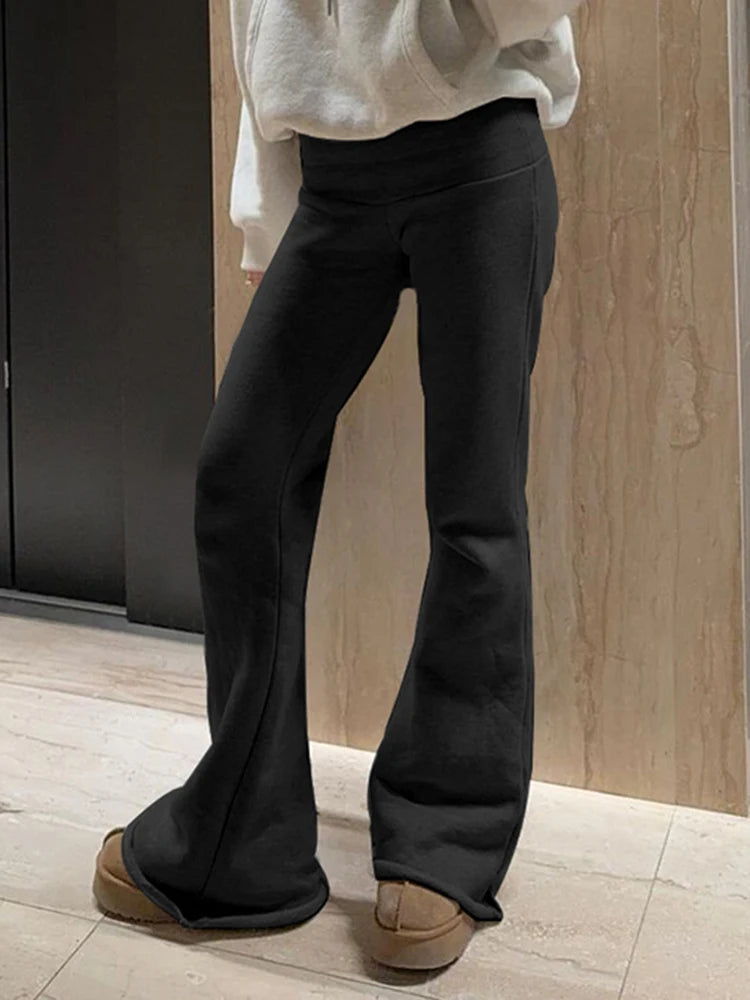 IAMSURE Casual Sexy Basic Solid Flare Pants Y2K Slim Low-Waisted Boot Cut Pants Women Fashion Streetwear Lady