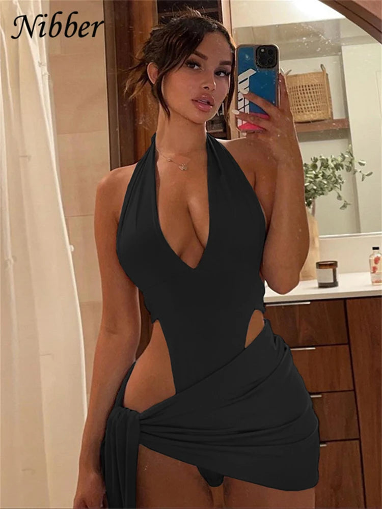 Sexy Beach Vacation Wear Basic Bikini Bodysuit Skirts 2 Two Piece Sets For Women's Clothing Swimsuit Female