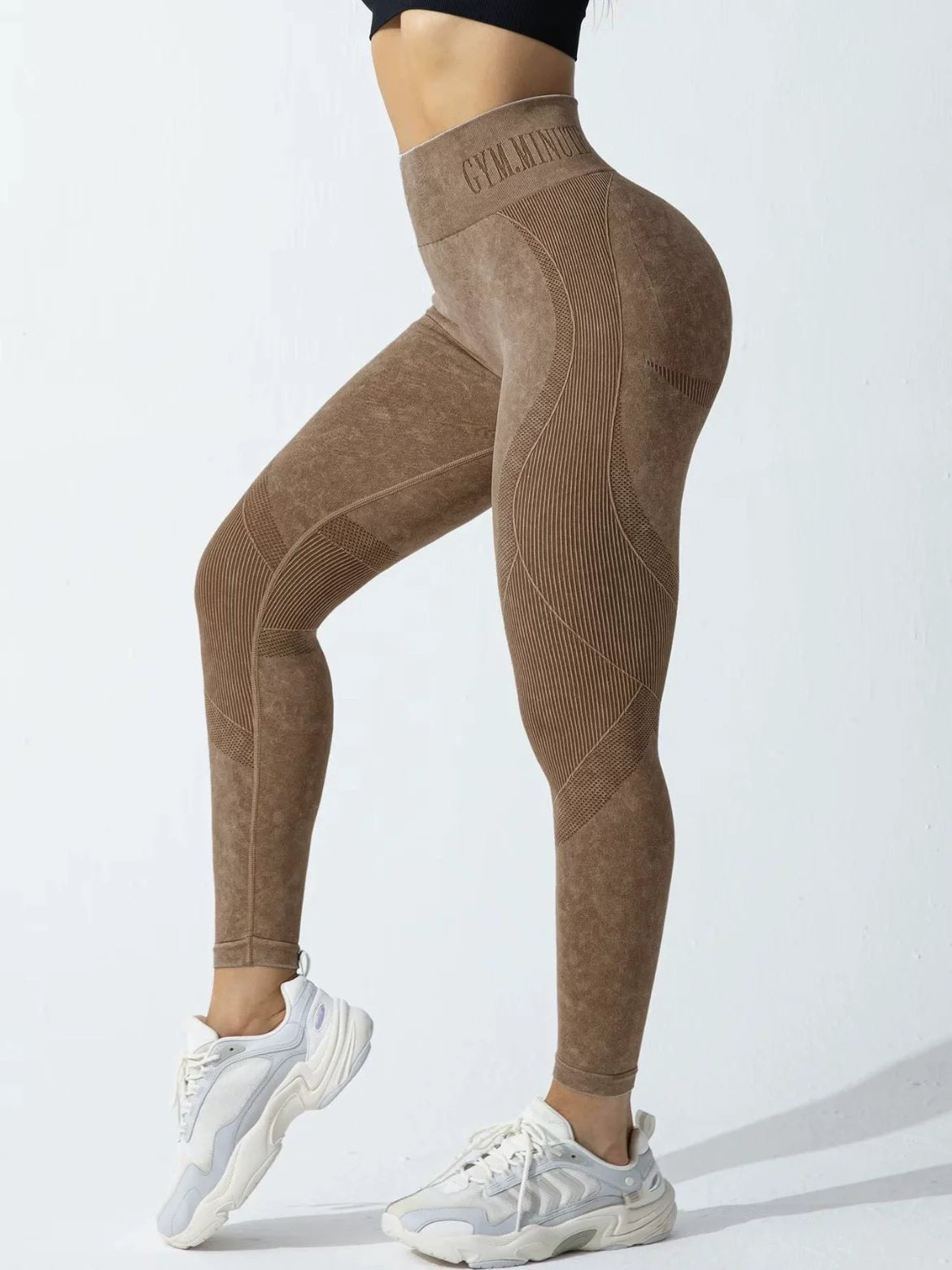 Women Seamless Gym High Waist Yoga Pants Lifting Outdoor Sports Tight Waist Letter Sand Washed Pants Exercise Yoga Leggings