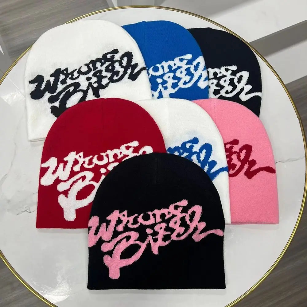Casual Skullies Y2k Ins Hip Hop Cap Cold Cap Men Women Beanie Bonnet Letter Printing Knitting Cap Hat Gothic Wool Acrylic Warm