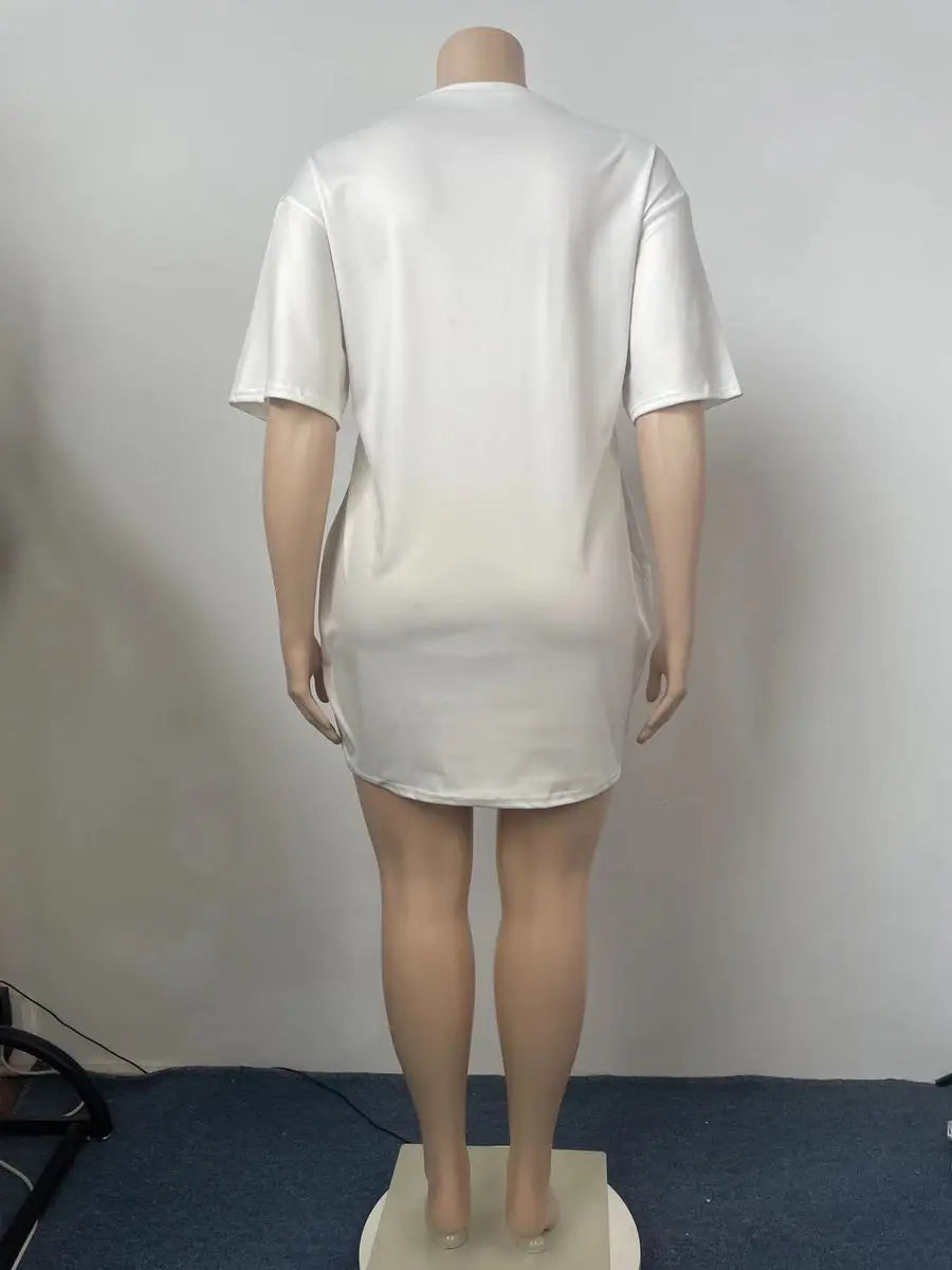 Women's fashion loose plus size letter lip print printed short sleeved T-shirt dress