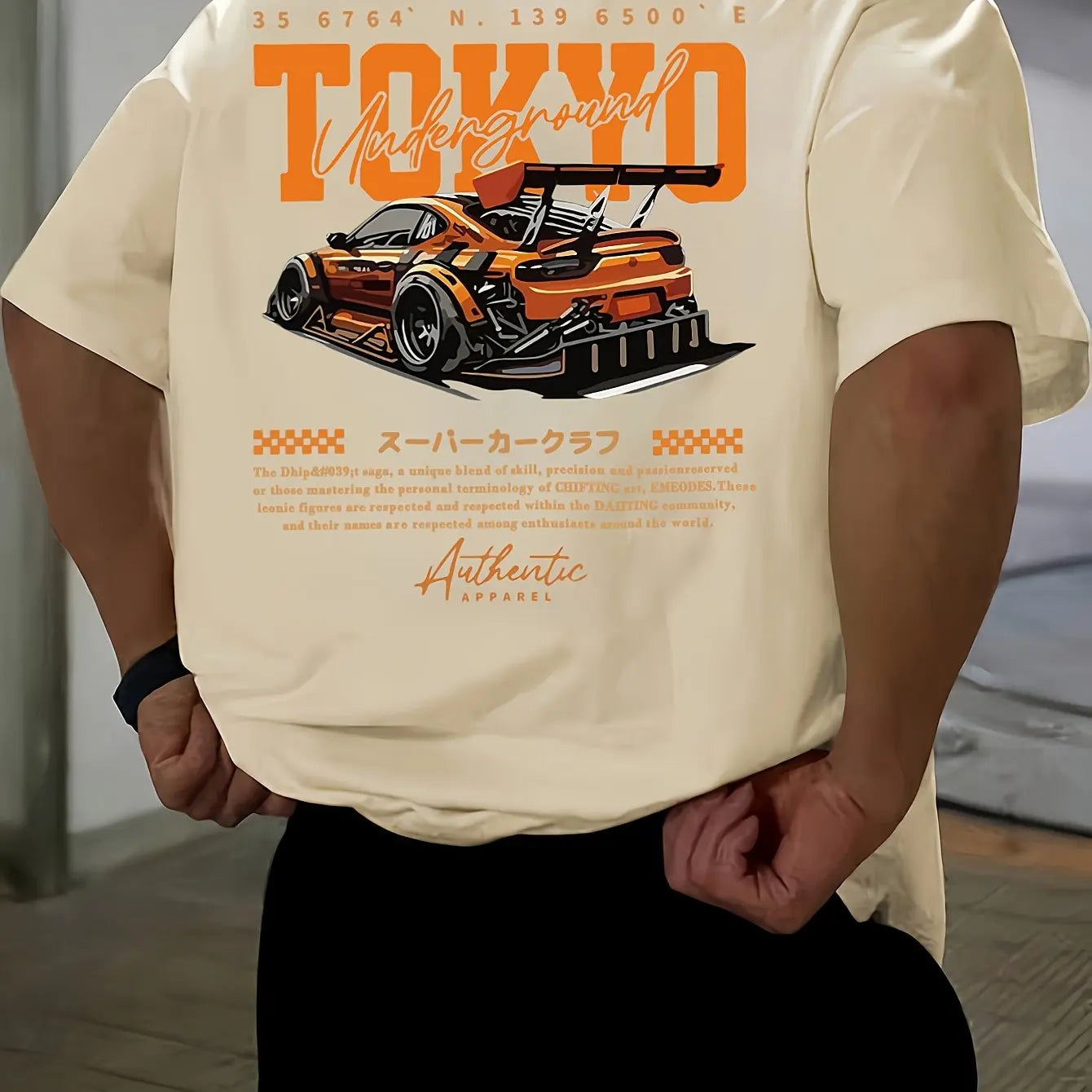 Men's 100% Cotton Fashionable Casual Loose Large Size Japanese Tokyo Pattern Printed Round Neck Short Sleeve T-shirt Top