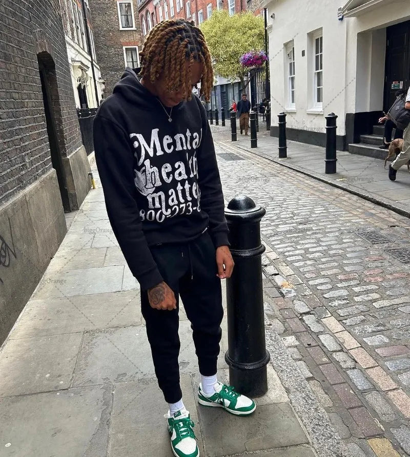 High Street Trendy Streetwear Harajuku Retro Letter Print Colorful Hoodie Men Casual Oversized Sweatshirt Women