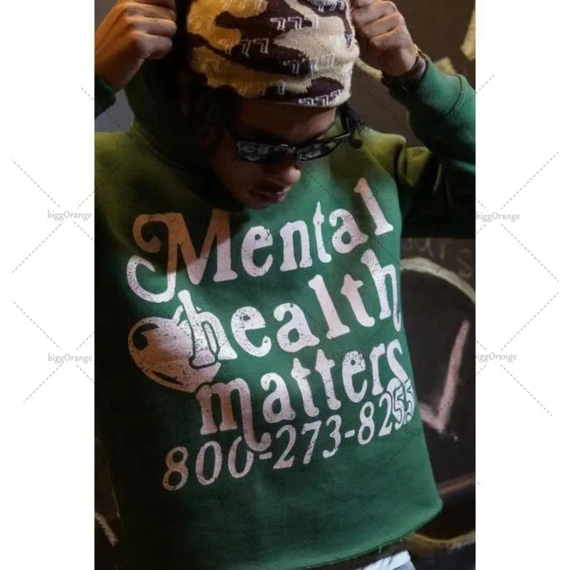 High Street Trendy Streetwear Harajuku Retro Letter Print Colorful Hoodie Men Casual Oversized Sweatshirt Women