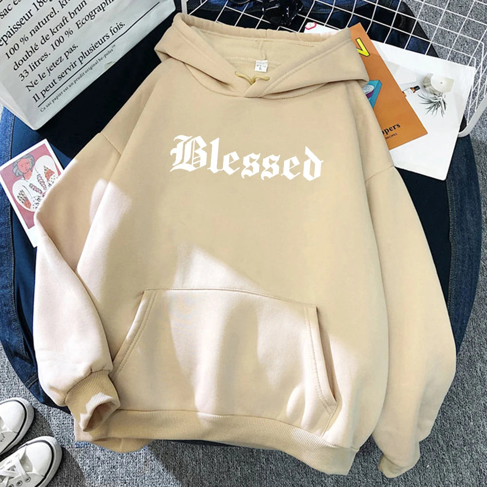 Blessed Printed Hoodies Women Street Style Hoody Autumn Loose Fleece Clothing Comfortable Pullover Sweatshirt