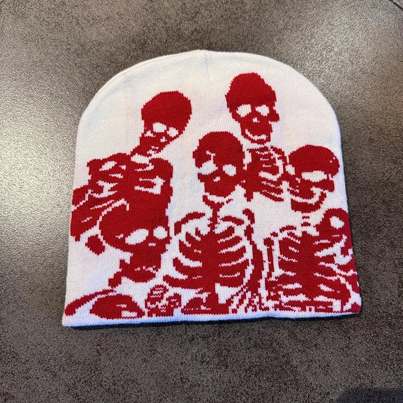 Skull Skeleton Beanie, Halloween Cap, Stretchy Skull Cap Casual Streetwear