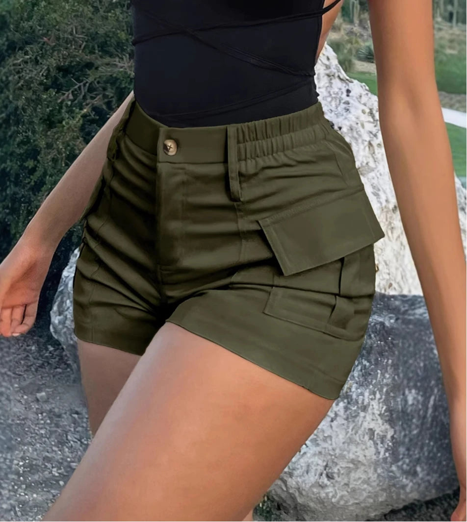 Women's Short Pants High Waist Button Streetwear Y2K Short Pocket Cargo Shorts