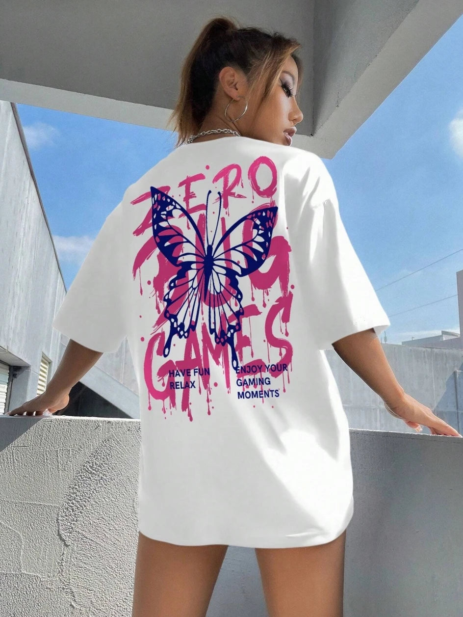Graphic Letter Print Crew Neck T-Shirt Women Cotton Plus Size Tshirts Breathable Streetwear Soft Casual Short Sleeve