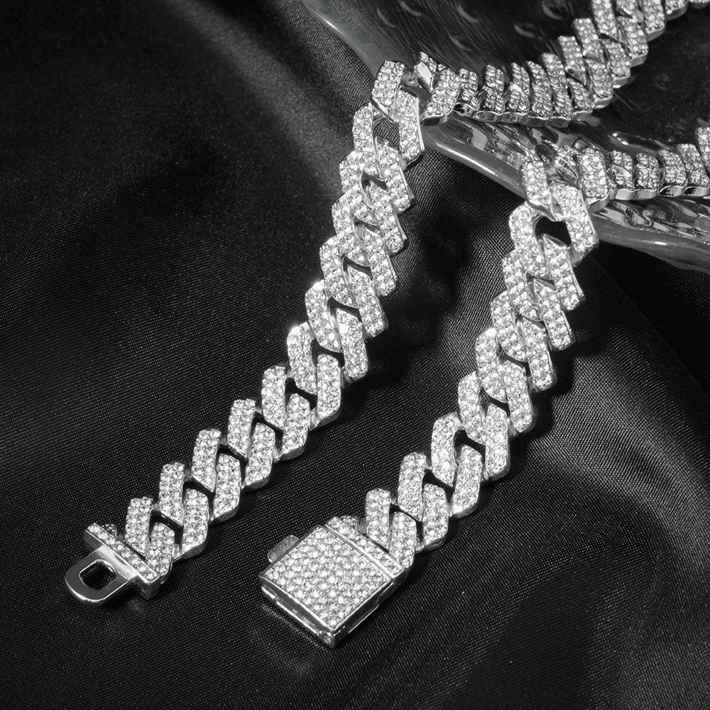3pcs Cuban Chain Watch for Men Miami Curb Iced Out Paved Rhinestones Rapper Cuban Necklace Suit Watch+Bracelet Jewelry