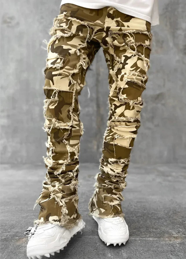 Men's Stacked Jeans Ripped Slim Fit Pht Denim Jeans
