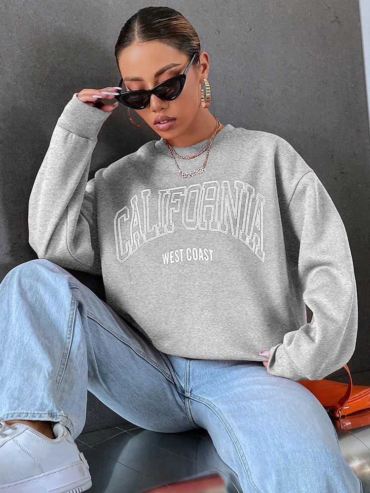 Woman Sweatshirts California West Coast Print Female hoodie Long Sleeves O-neck Pullovers Sporty and Rich Clothing